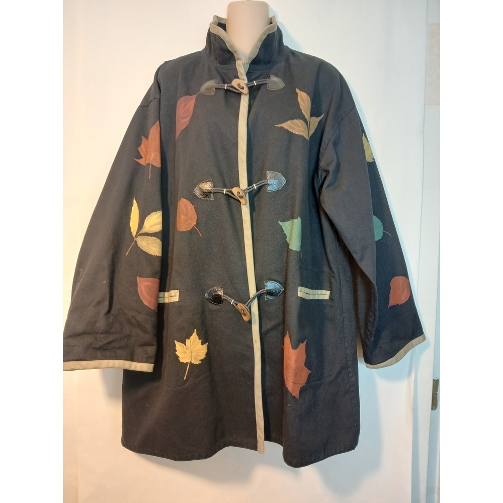 Vintage Hand Painted Art To Wear Black Cotton Jacket Toggle Gloria Artiguez D143